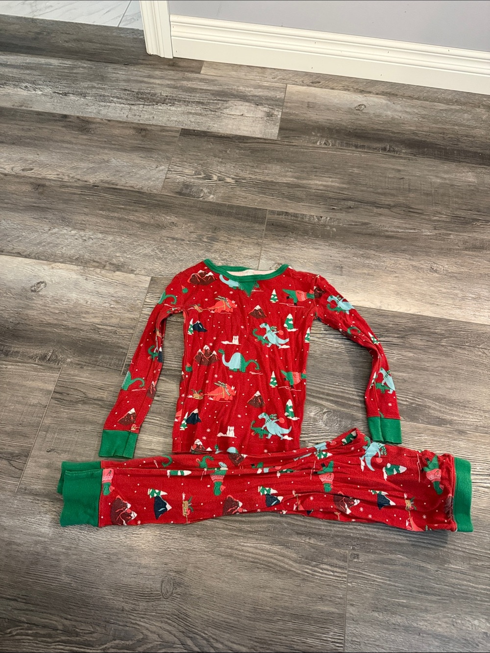 Wondershop Kids Red Holiday Dinosaur Pajama Set with Green Trim